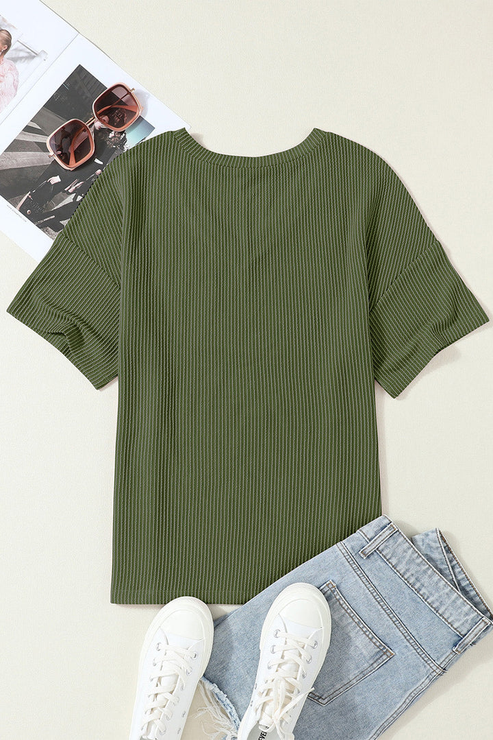 corded v neck chest pocket loose t shirt
