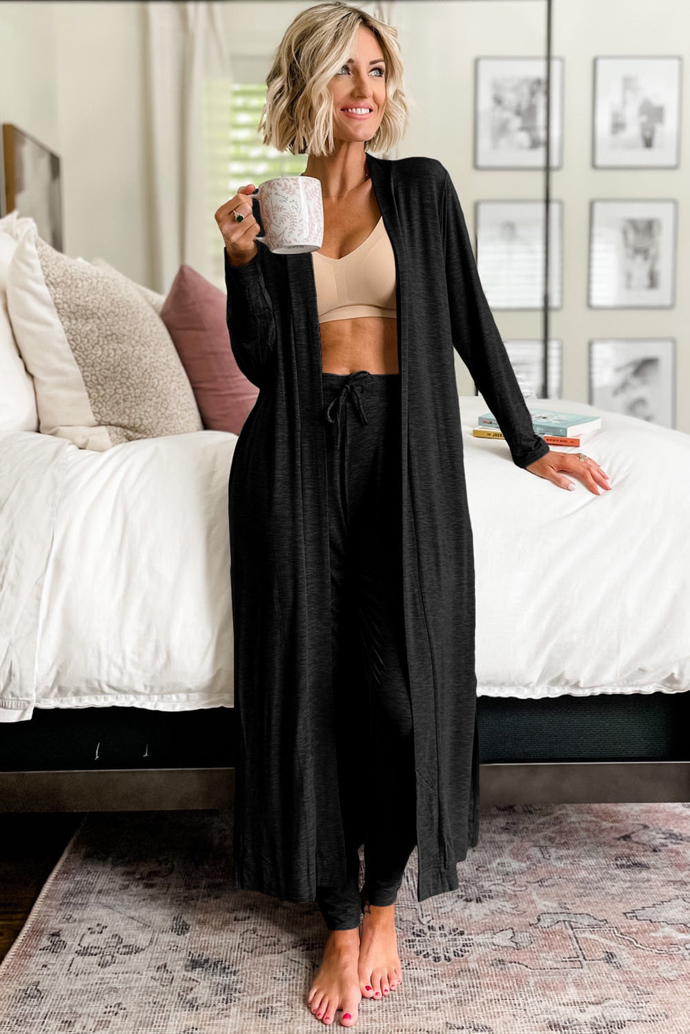 split long cardigan and skinny pants lounge set 1
