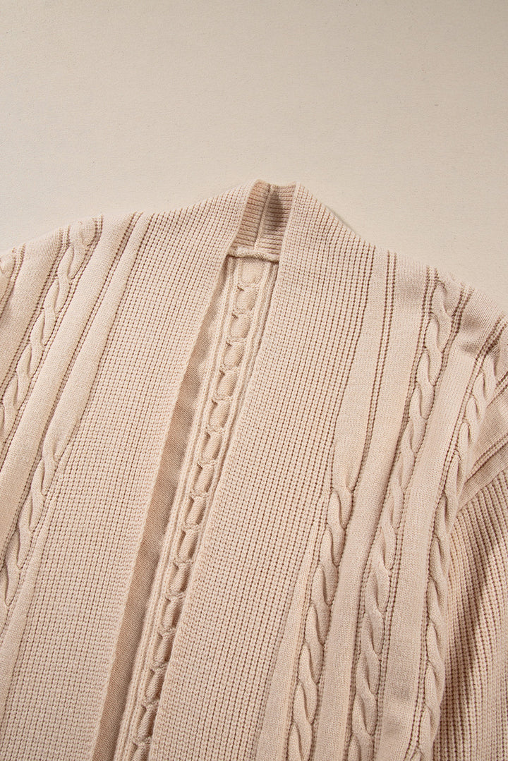 Oversize Chunky Cable Knit Open Front Midi-length Cardigan