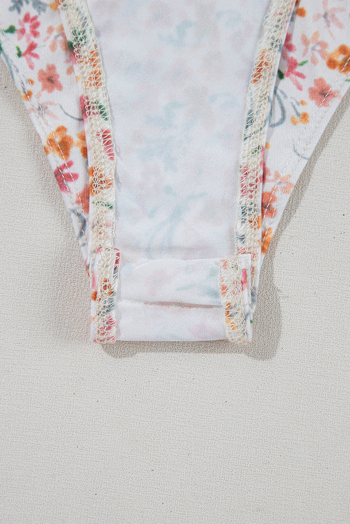 Short Sleeve Floral Ruched Sweetheart Bodysuit