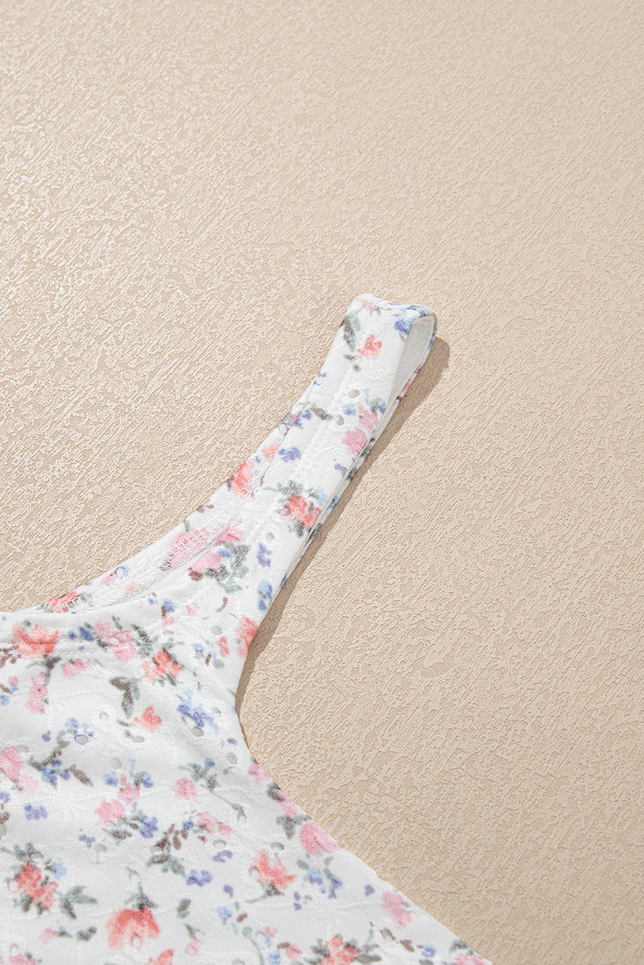 Floral Textured Square Neck Sleeveless Bodysuit