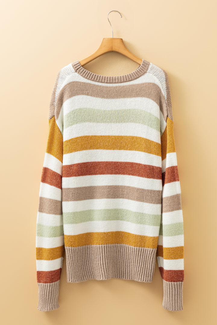 Stripe Drop Shoulder Crew Neck Sweater