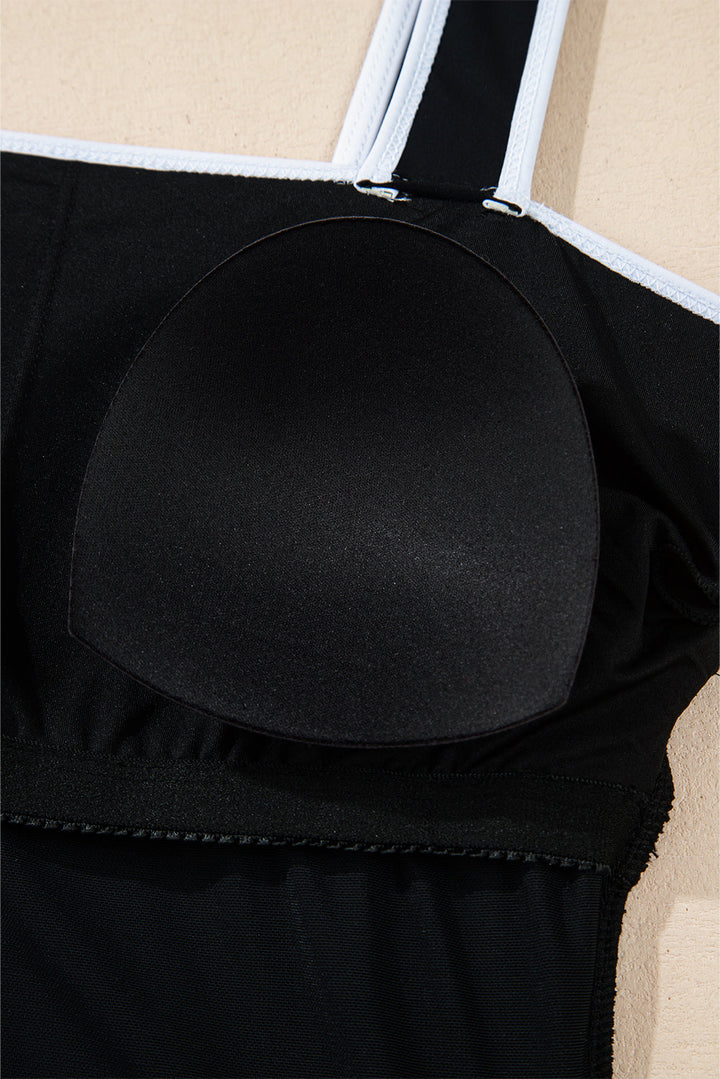 colorblock edge belted one piece swimsuit