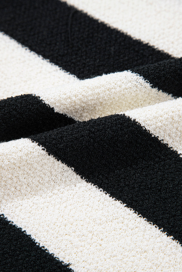 Mixed Striped Print Half Placket Collared Cap Sleeve Bodycon Sweater Dress