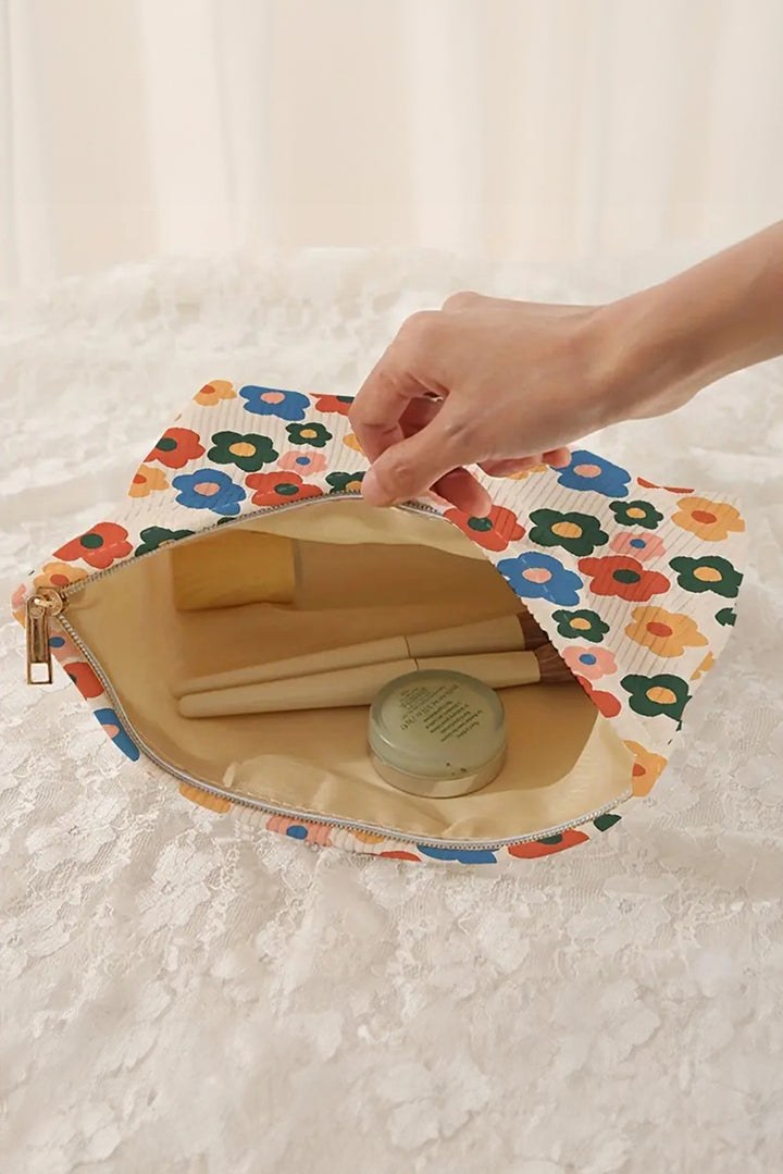 Trousse de maquillage texturée à imprimé floral
