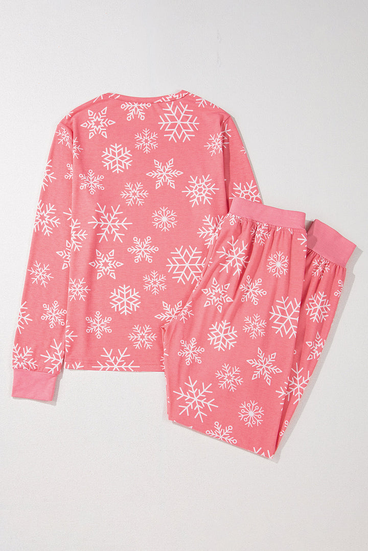 christmas snowflake print two piece loungewear