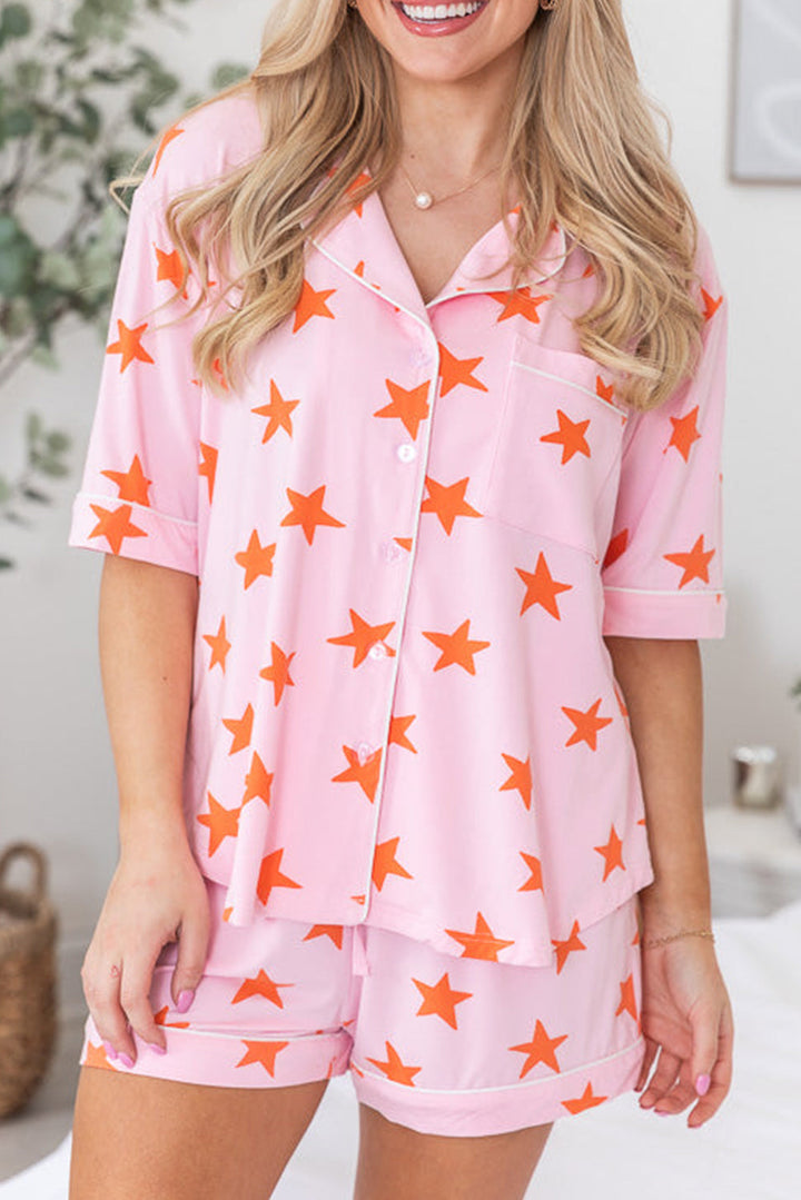 stars short sleeve shirt and shorts bamboo pajama set