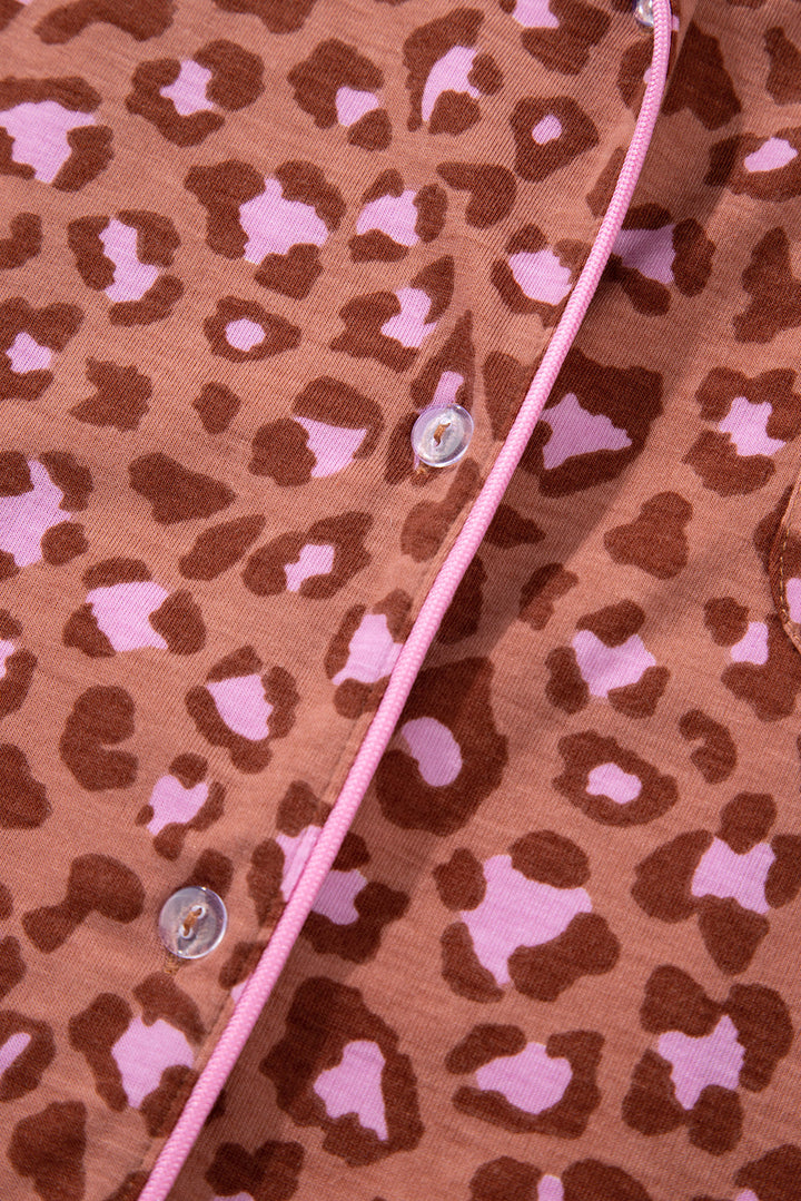 leopard print short sleeve shirt and pants pajamas set