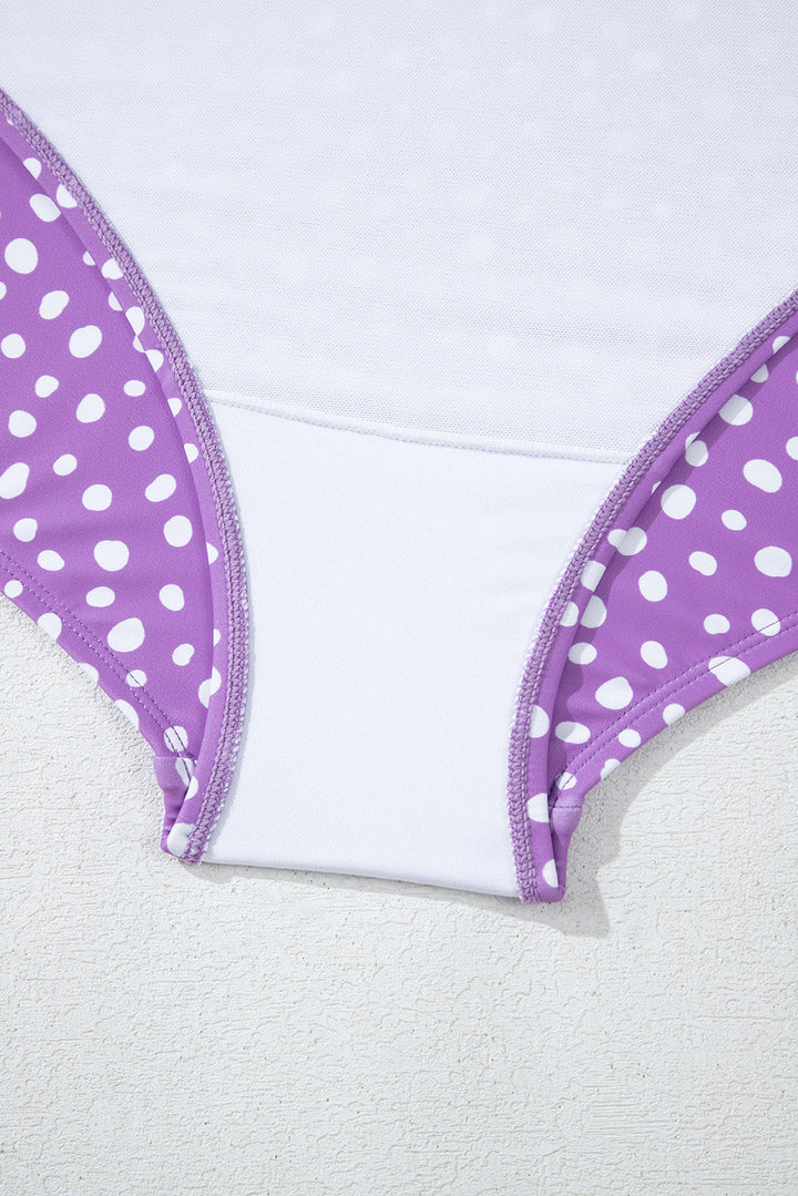 Plus Size Polka Dot Print Ruffled Knotted V Neck Tankini Set