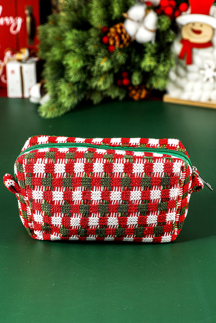 Trousse de maquillage carrée à fermeture éclair au crochet style Noël
