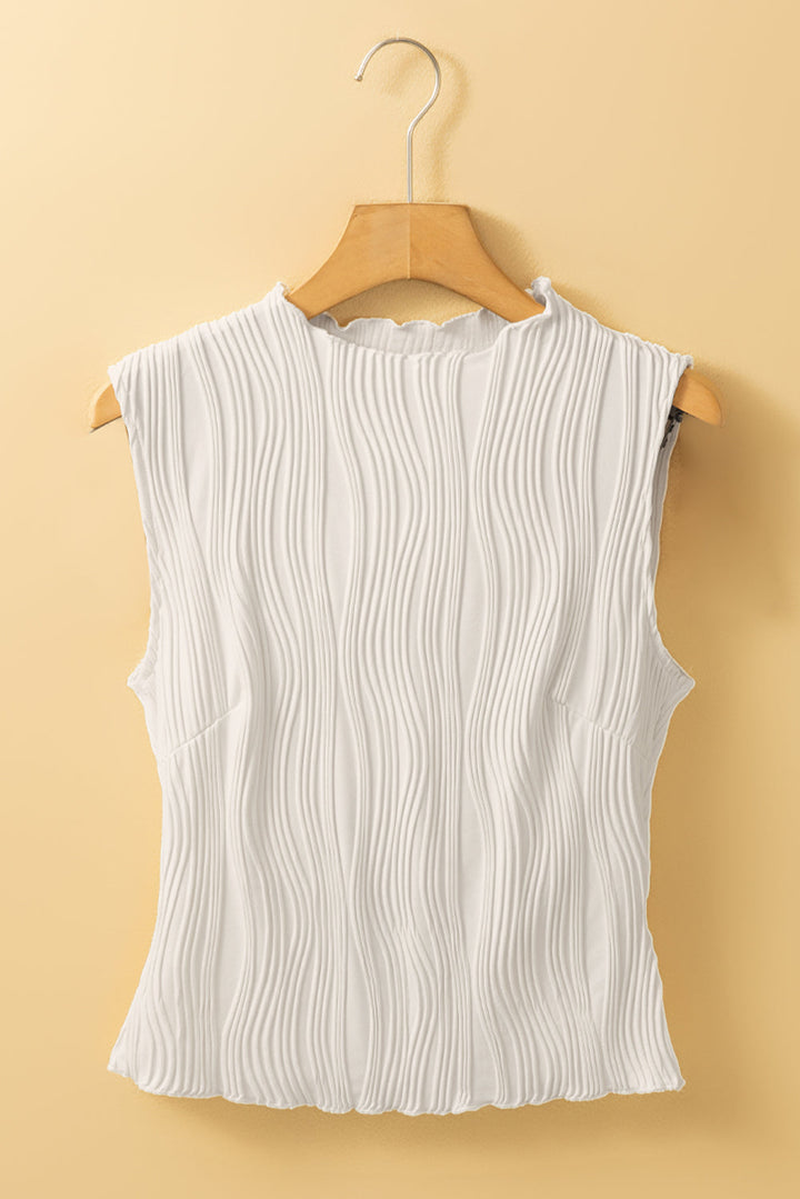 Solid Color Wavy Textured Round Neck Tank Top