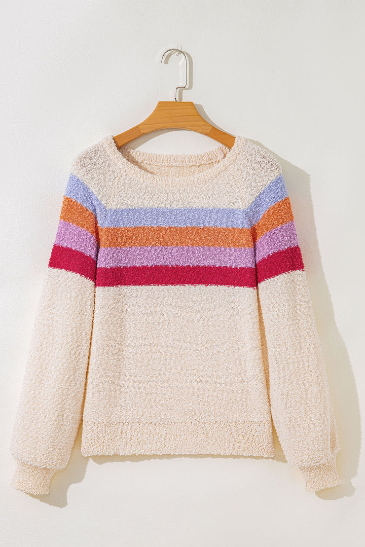 Striped Color Block Loose Sleeve Chic Sweater