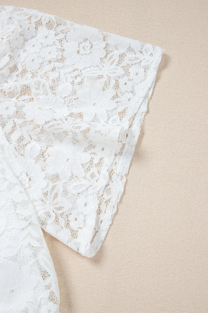 Short Sleeve Scalloped Floral Lace Peplum Blouse