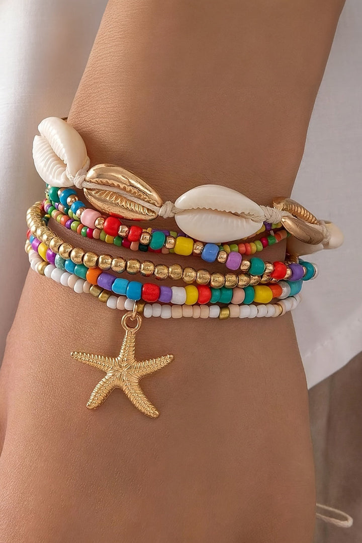 7-teiliges Perlenarmband-Set mit Seesternen und Muscheln