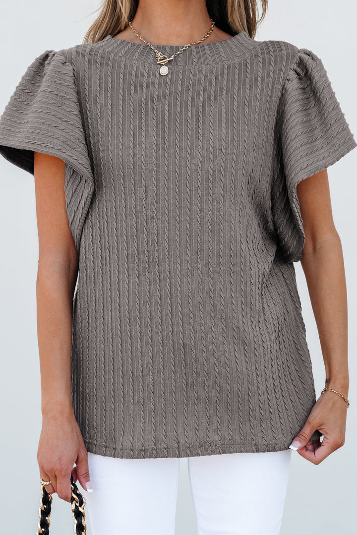 Solid Color Textured Flutter Sleeve Top
