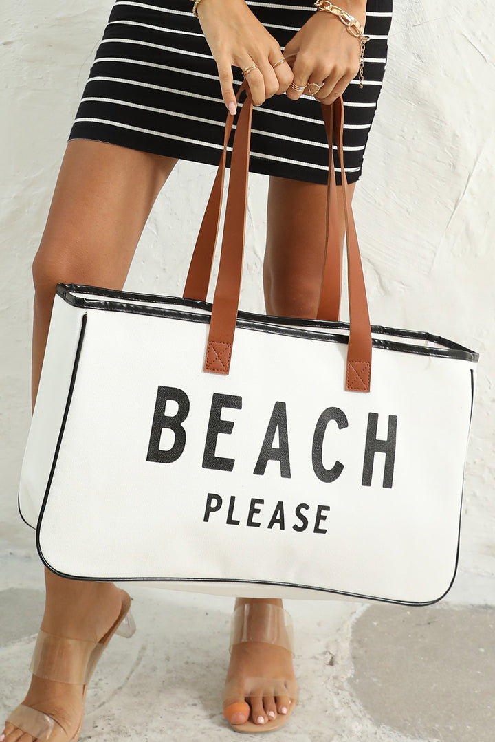 Große Canvas-Tragetasche mit „BEACH PLEASE“-Aufdruck