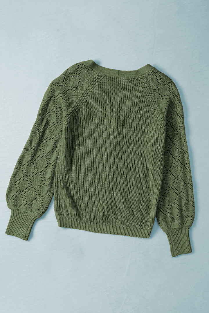 Bishop Sleeve Button V Neck Cardigan Sweater