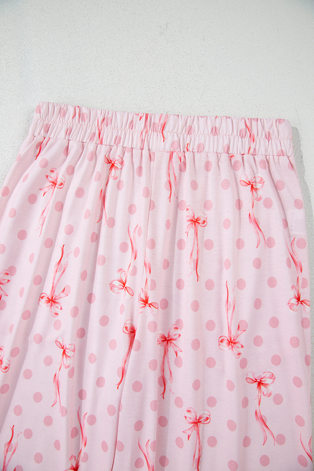 bow knot polka dot print short sleeve top lounge set