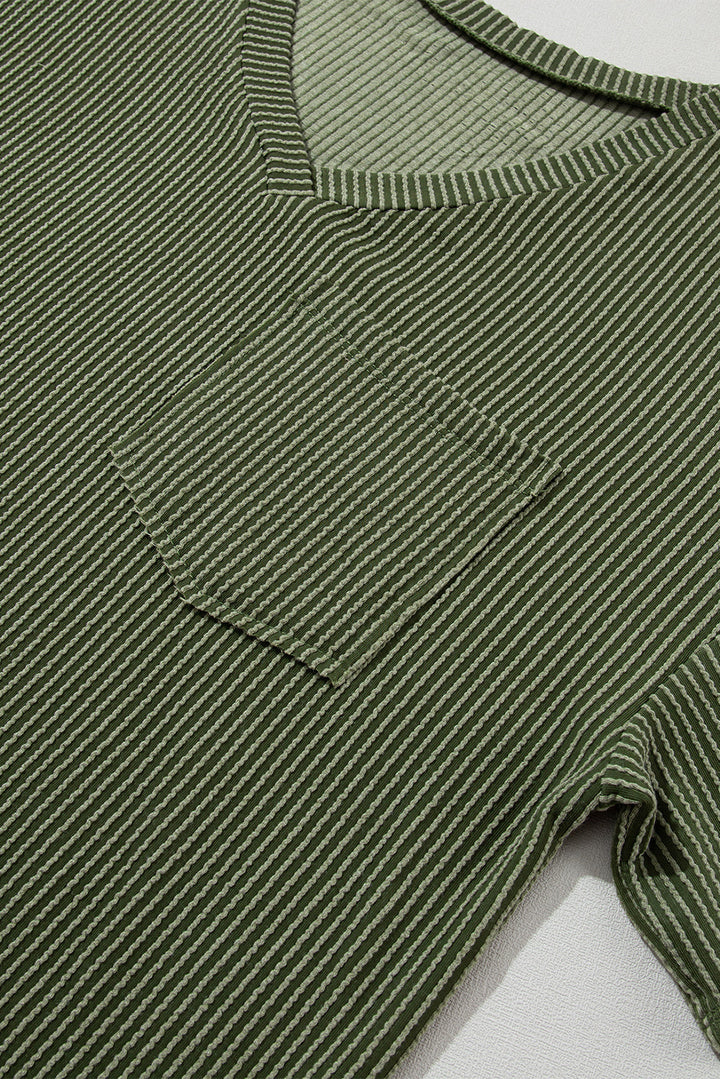 corded v neck chest pocket loose t shirt