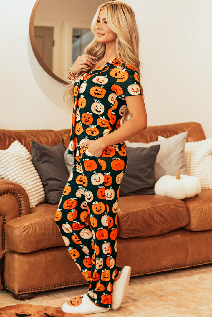 halloween pattern short sleeve shirt pajama set