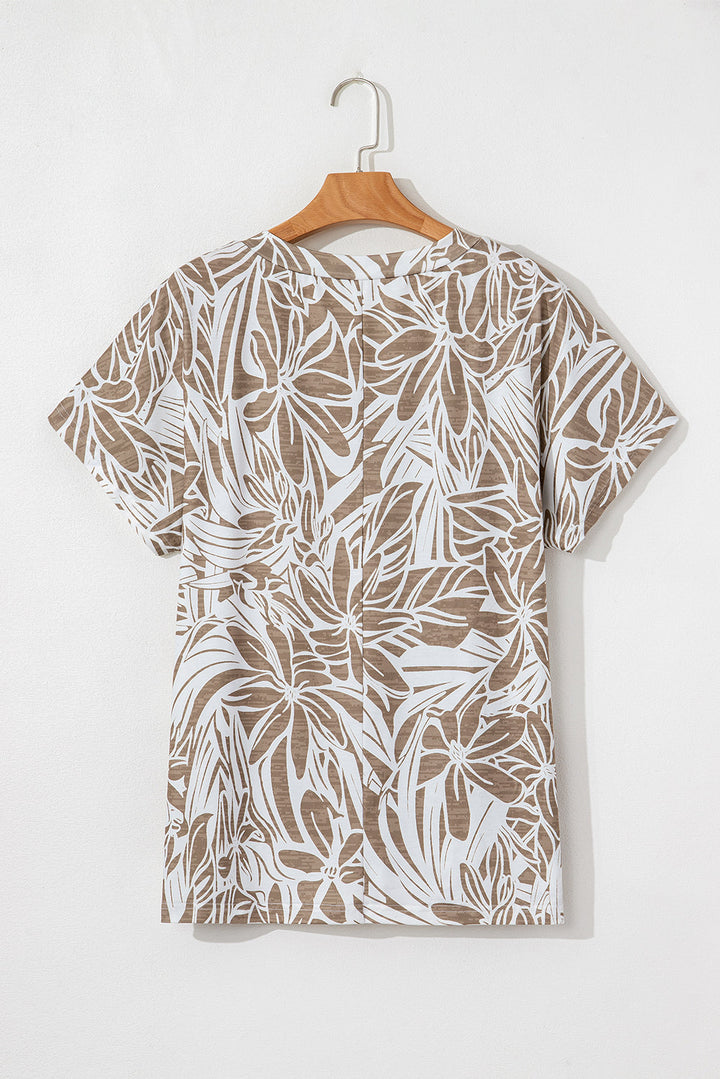 floral print v neck short sleeve loose fit blouse