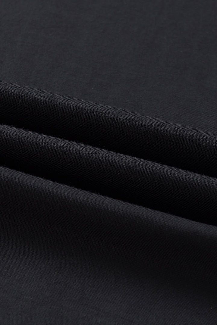 Black Drawstring Elastic Waist Casual Wide Leg Pants