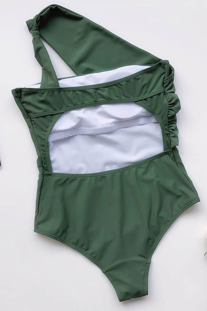 Green Asymmetric One-shoulder One-piece Swimwear