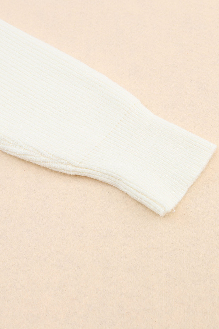 Beige Ribbed Long Sleeve Surplice Crop Sweater