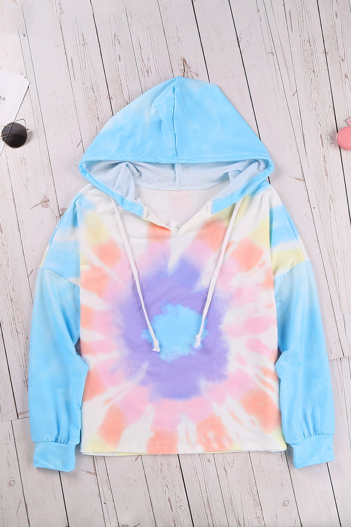 Fashion Sky Blue Colorblock The Sun Cotton Blend Tie Dye Hoodie
