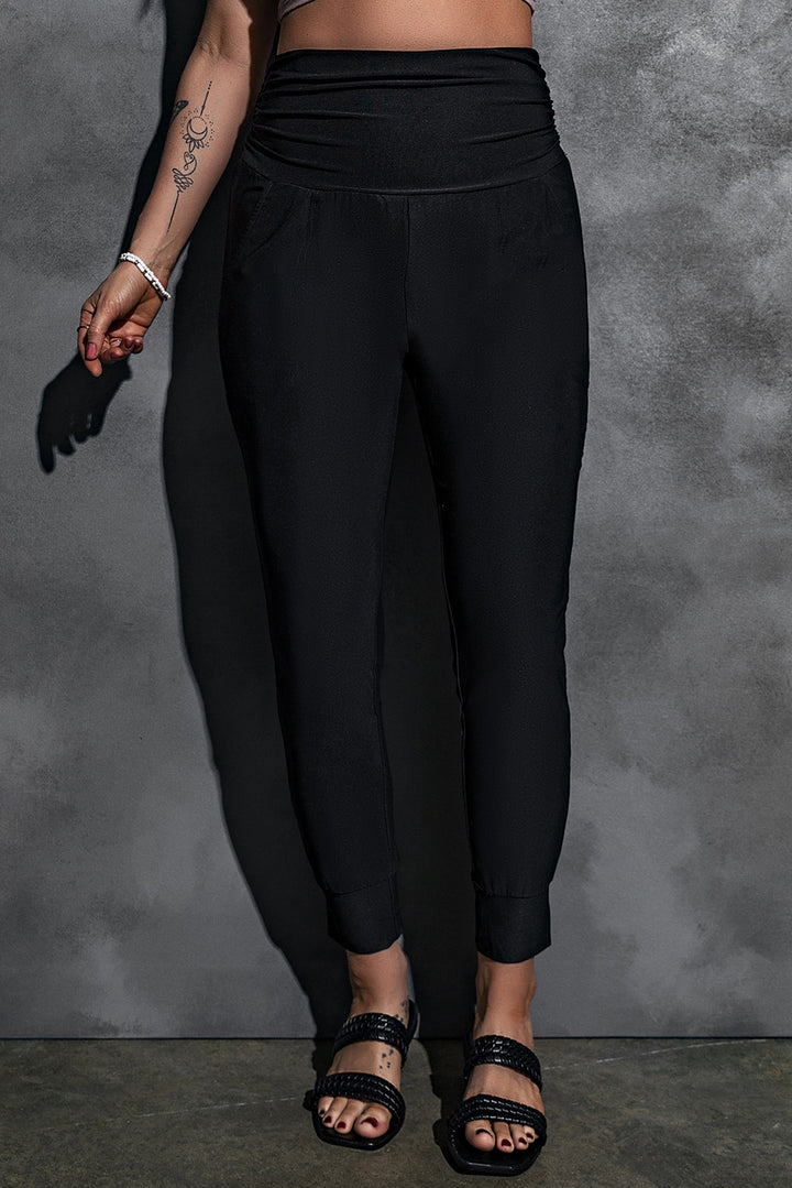 Black Rib Knit High Waist Slit Leggings