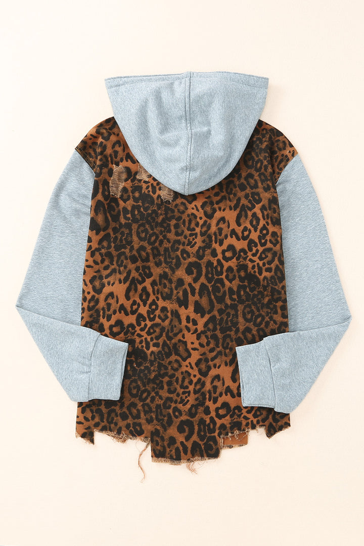 Leopard Ripped Hooded Denim Jacket