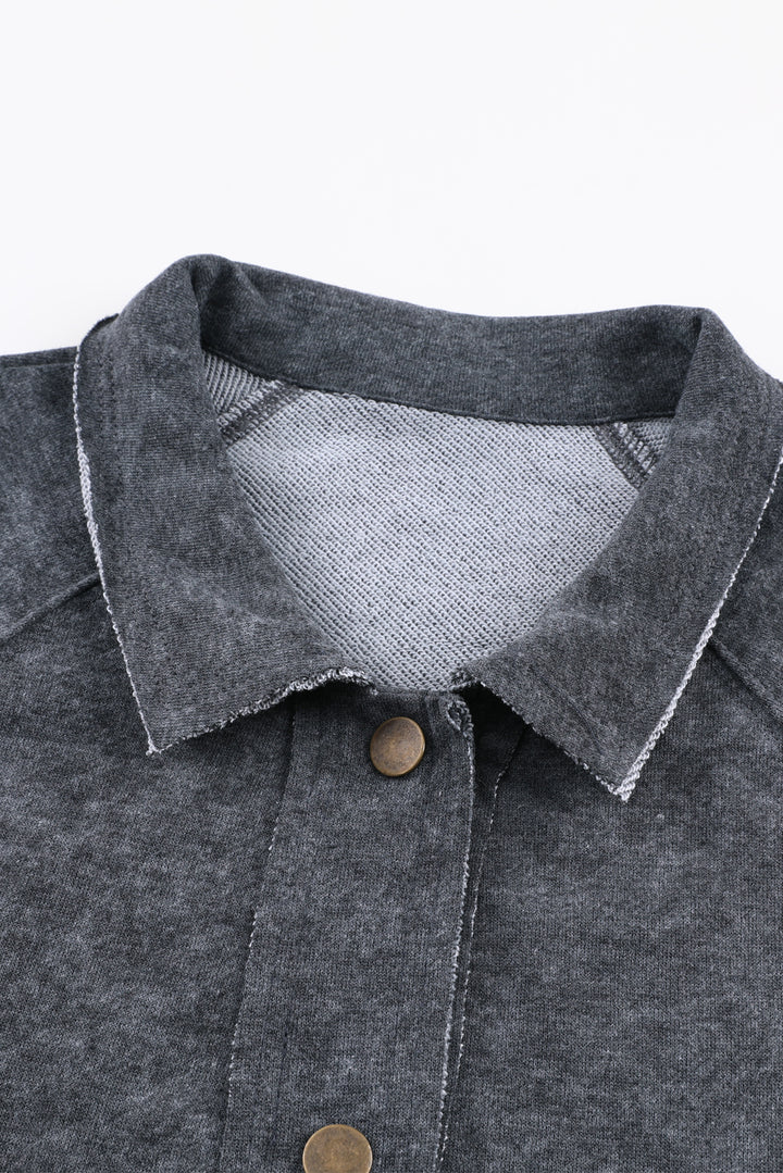 Gray Vintage Washed Flap Pocket Button Shacket