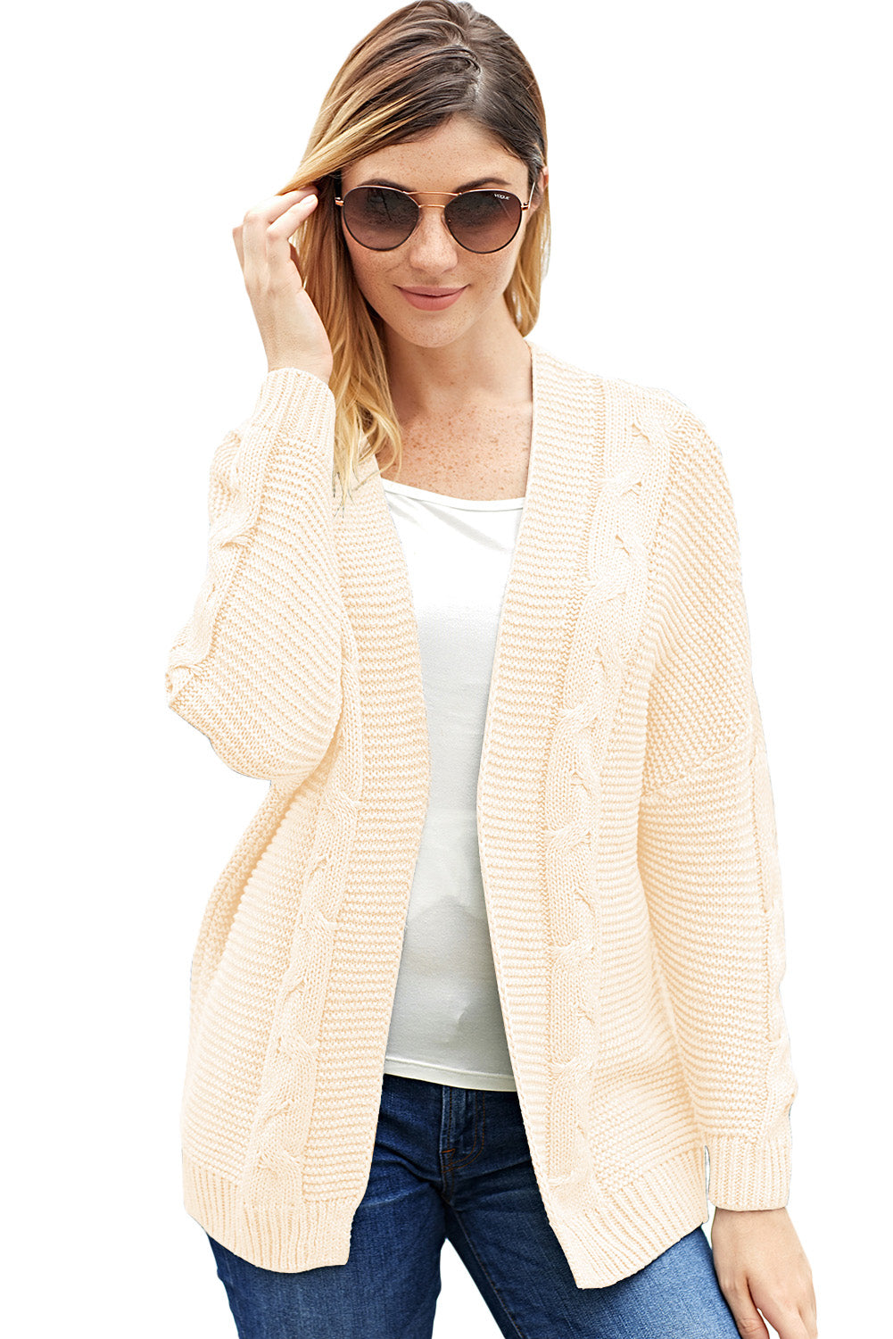 Cardigan en tricot épais à manches longues et large blanc tendance