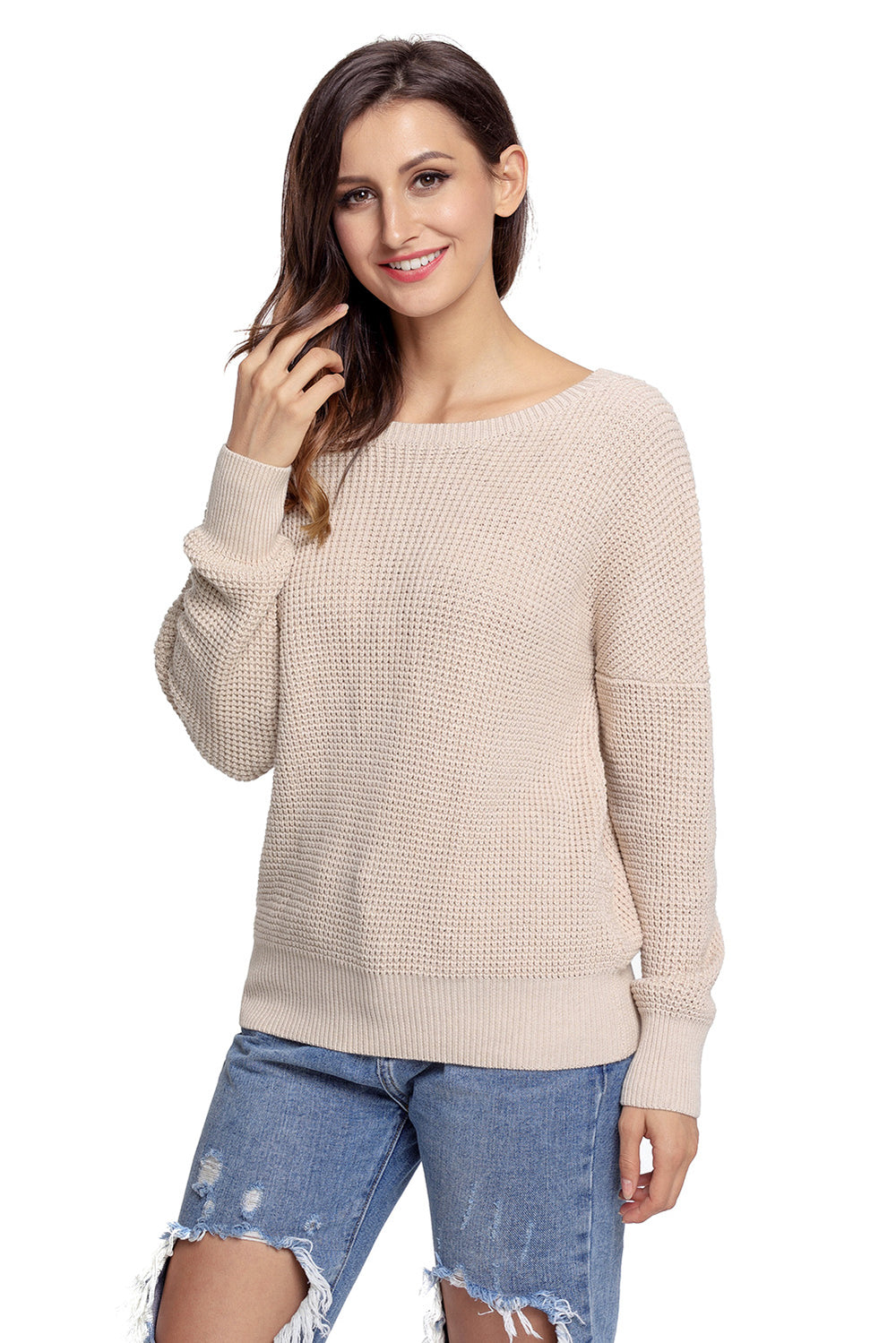 Aprioct Cross Back Hollow-out Long Sleeve Sweater