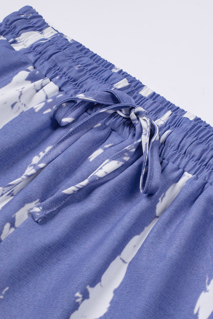 Blue White Tie Dye Drawstring Casual Shorts