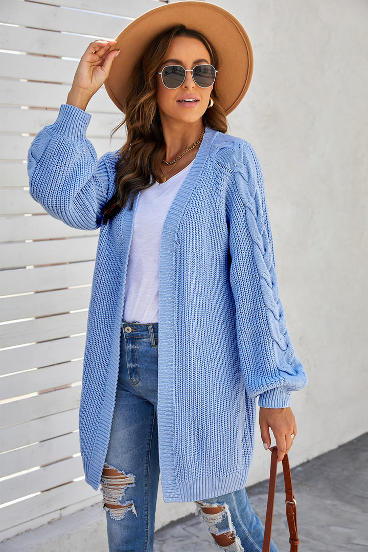 Fashion Open Front Cable Sleeve Long Cardigan
