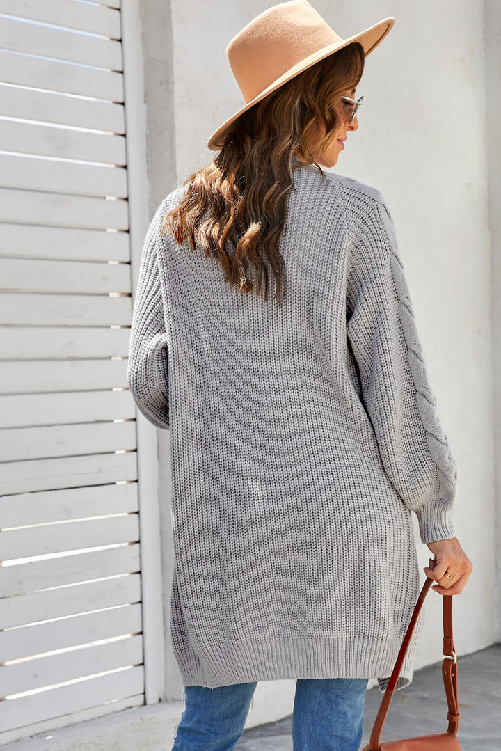 Fashion Open Front Cable Sleeve Long Cardigan