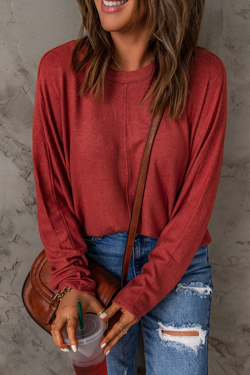 Casual Red Solid Color Patchwork Long Sleeve Top