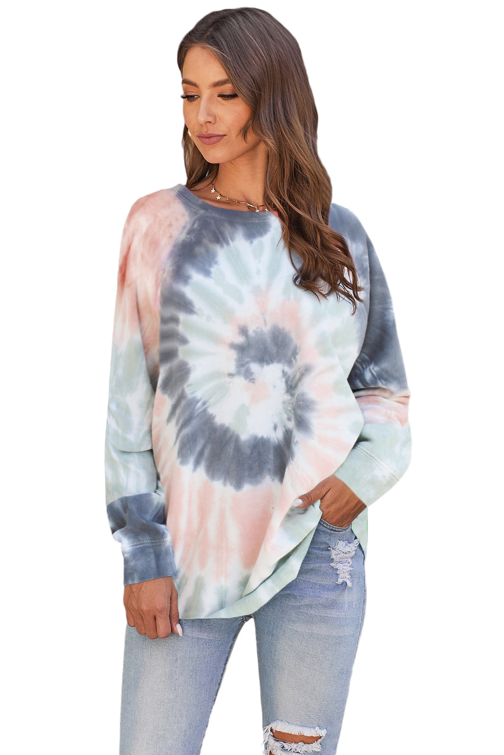 Multicolor Ombre Tie Dye Loose Casual Sweatshirt