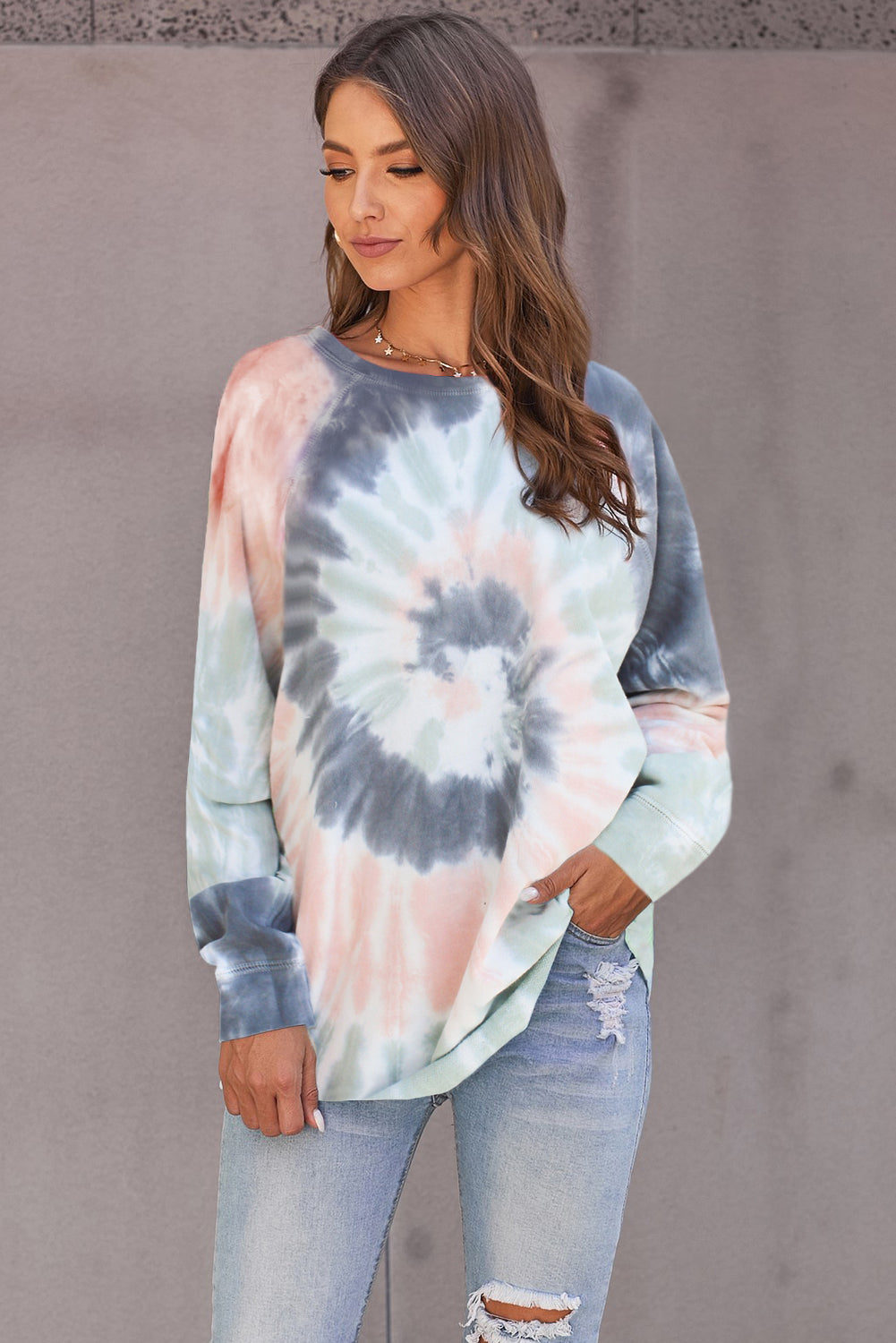 Multicolor Ombre Tie Dye Loose Casual Sweatshirt