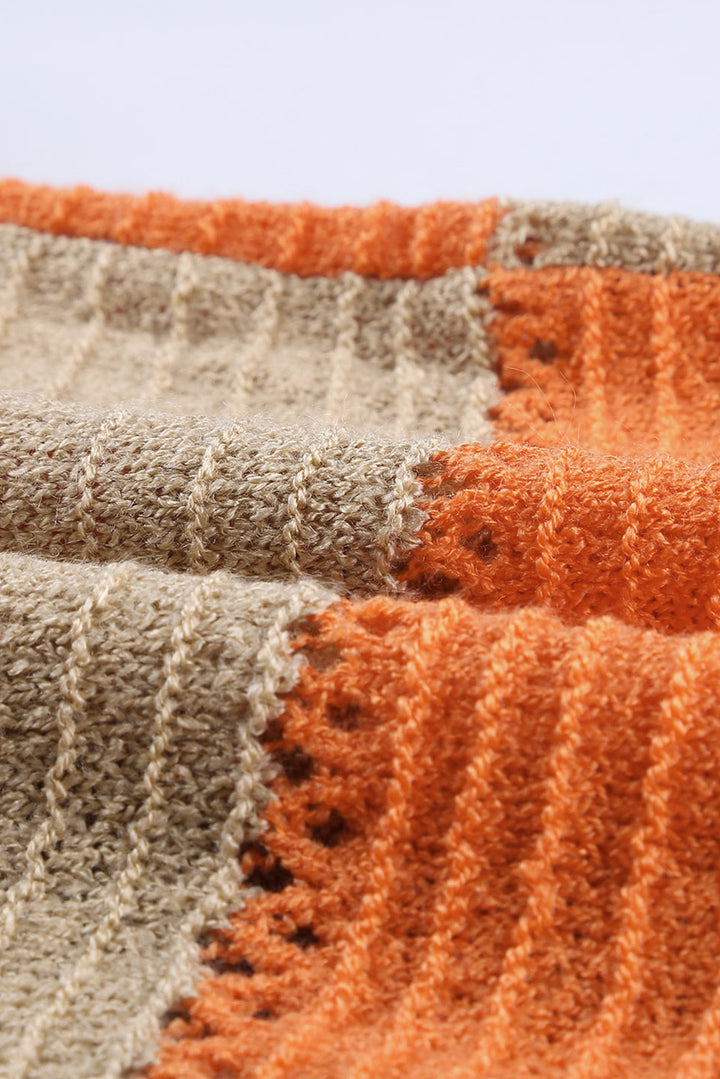 Grauer Colorblock-Hoodie aus Strick mit Reißverschluss vorne für Damen