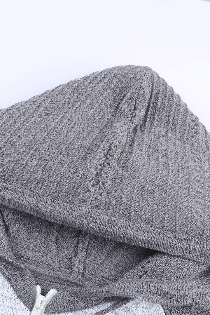 Grauer Colorblock-Hoodie aus Strick mit Reißverschluss vorne für Damen