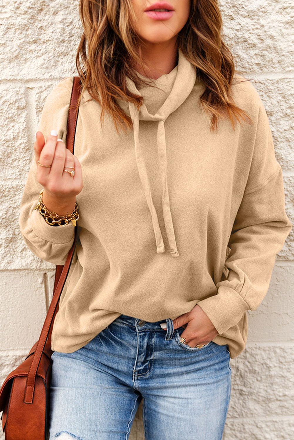 Womens Apricot Cowl Neck Drop Shoulder Sweatshirt