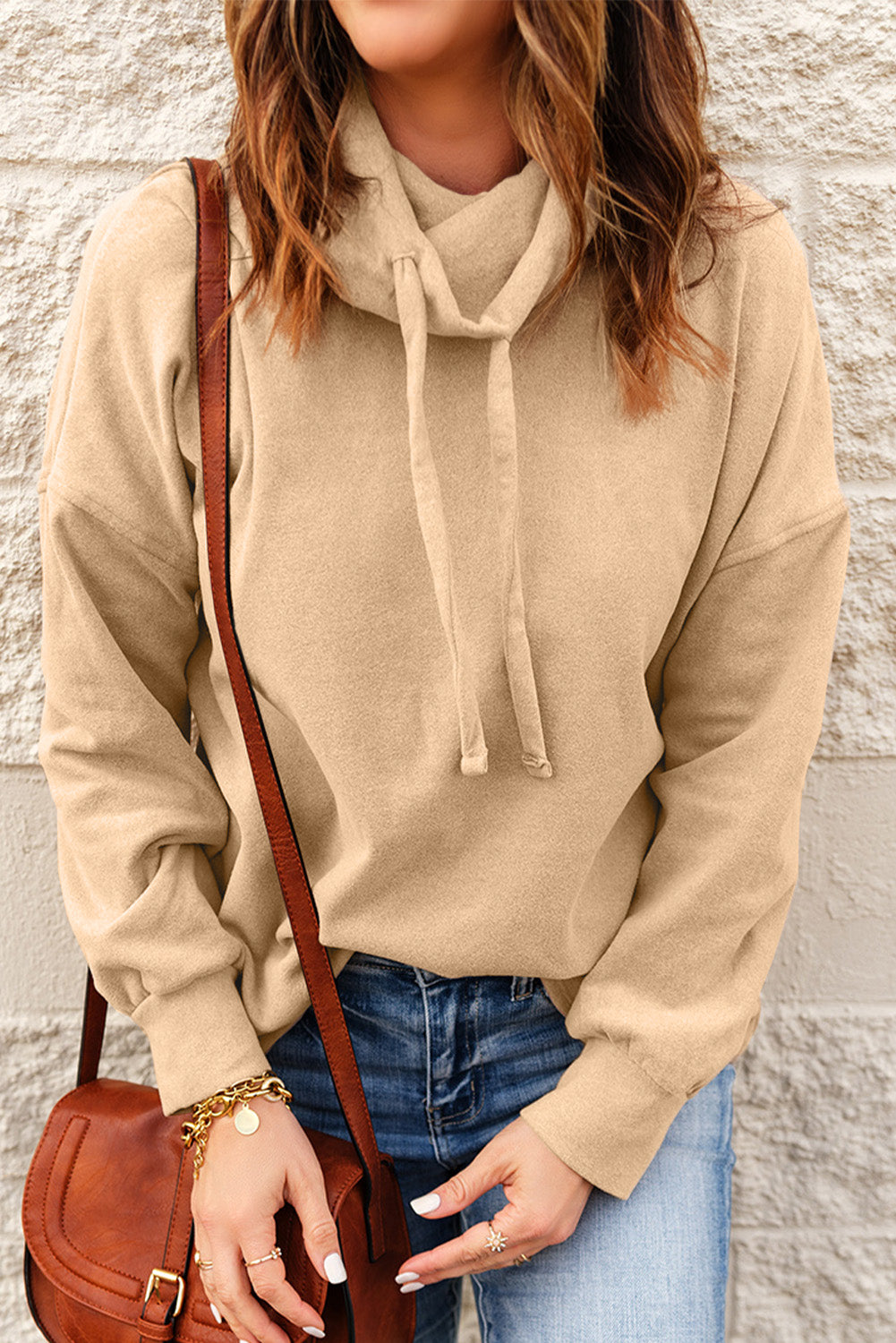 Womens Apricot Cowl Neck Drop Shoulder Sweatshirt