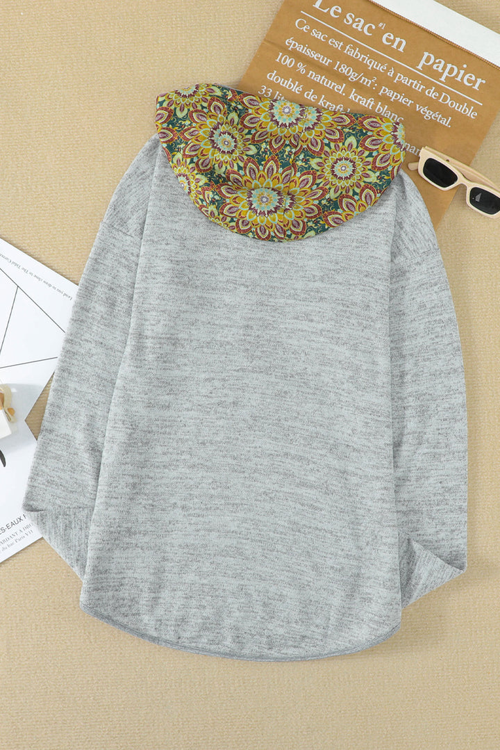 Women's Gray Tribal Print Vintage Drawstring Hoodie