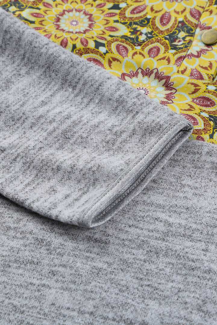 Women's Gray Tribal Print Vintage Drawstring Hoodie