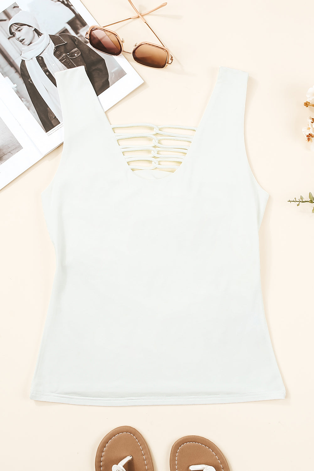 White Lace up Tank Top