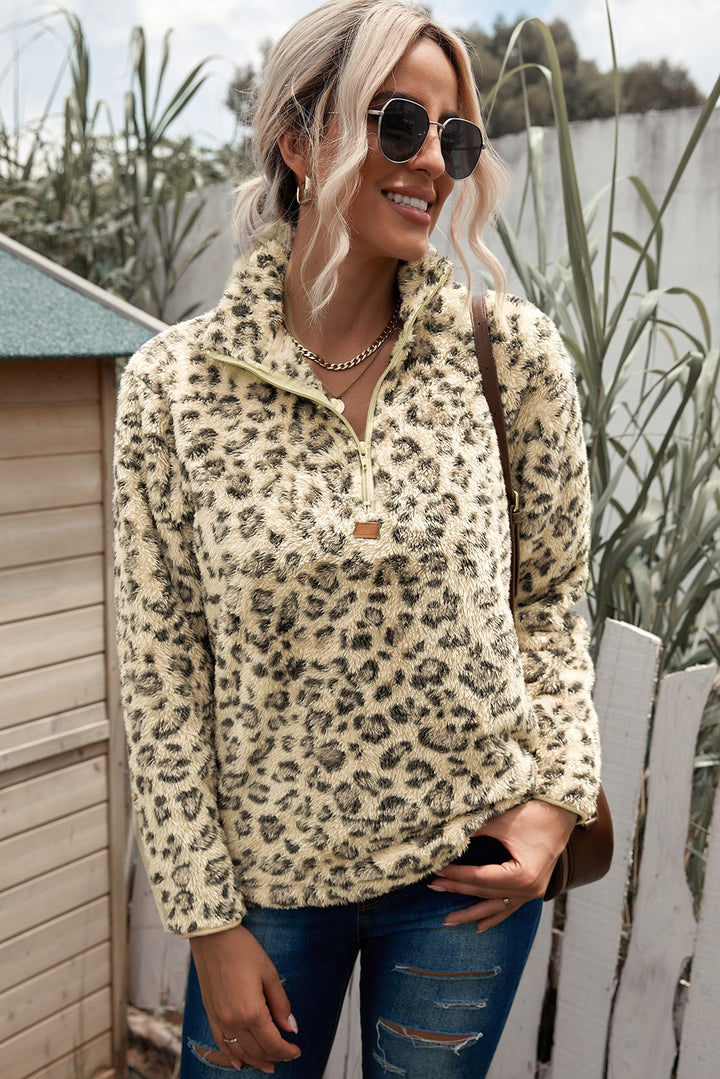 Brown Leopard Fleece Sweatshirt