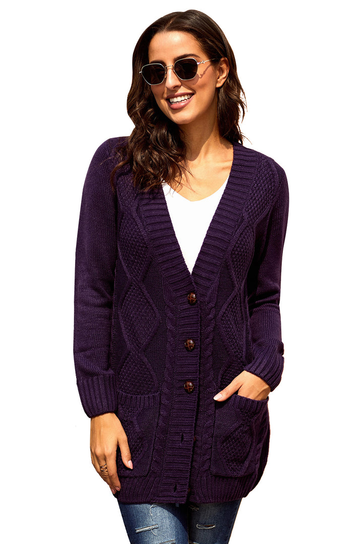 Cardigan violet avec poche avant et fermeture à boutons pour femme