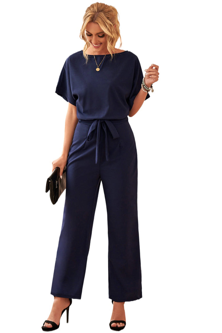 Schicker, blauer „Oh So Glam“-Jumpsuit mit weitem Bein und Gürtel